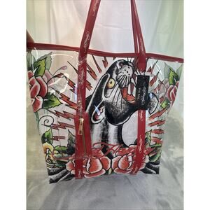 NEW Ed Hardy Black Panther Large Tote Bag Women's Clear Red Beach Party Bag PVC